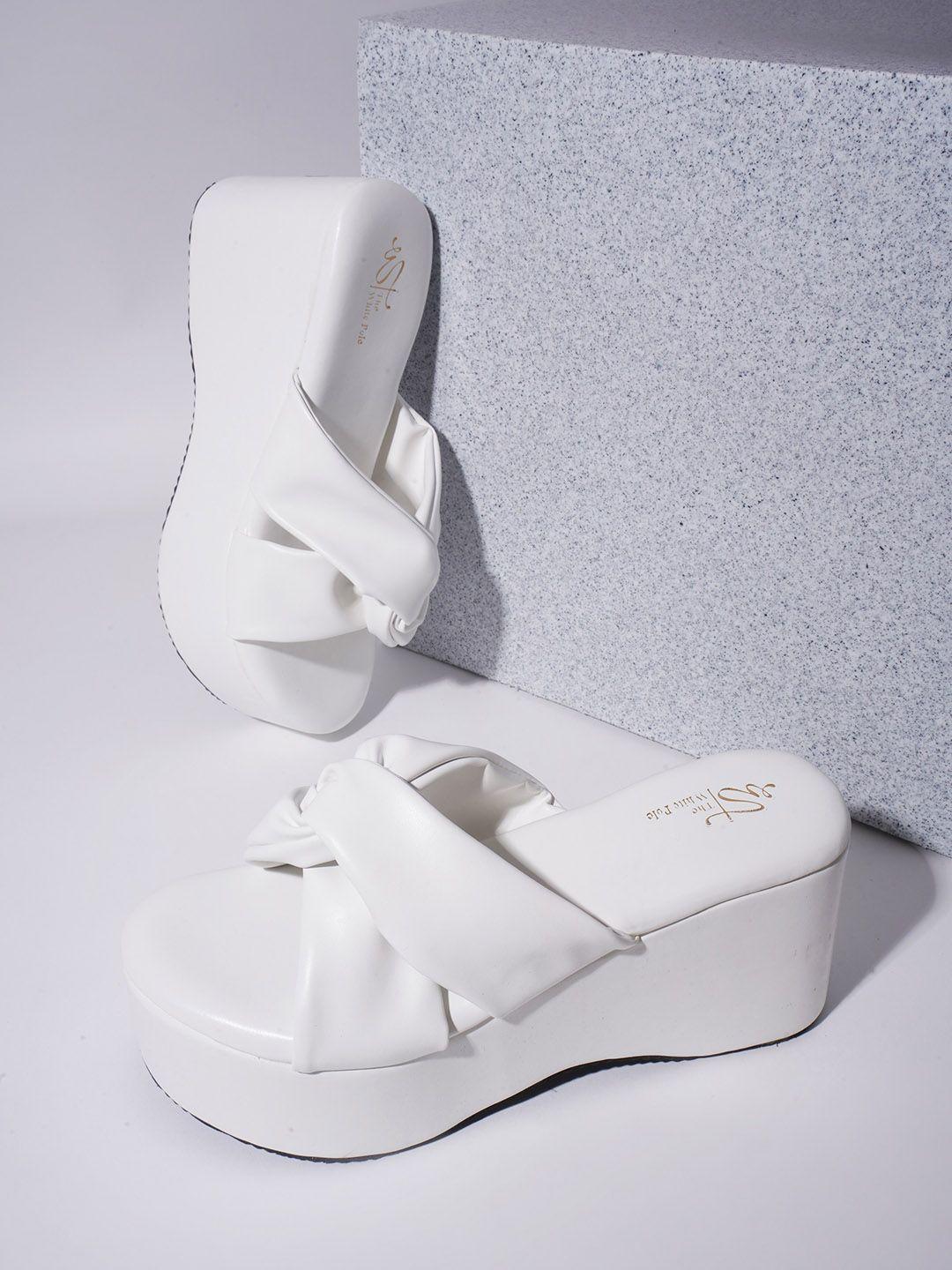 the white pole knotted strap wedge heels