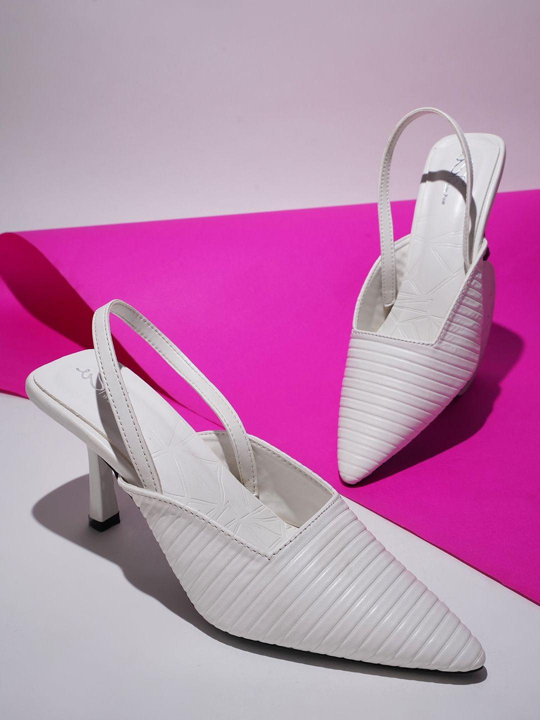 the white pole textured pointed toe stiletto pumps with backstrap