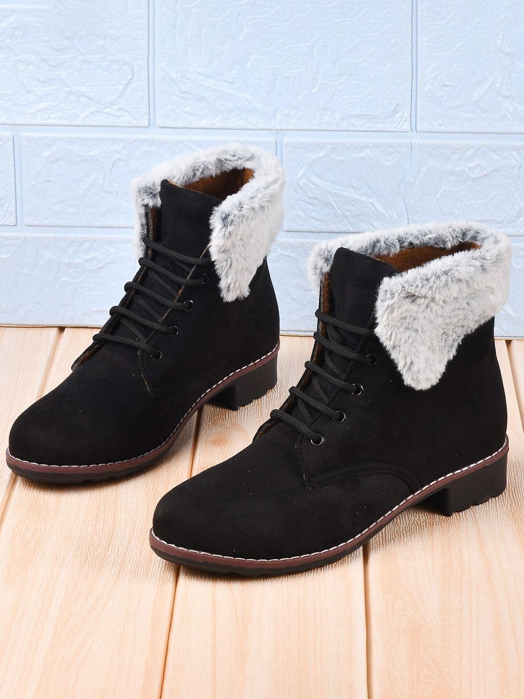 the white pole women black solid short boots