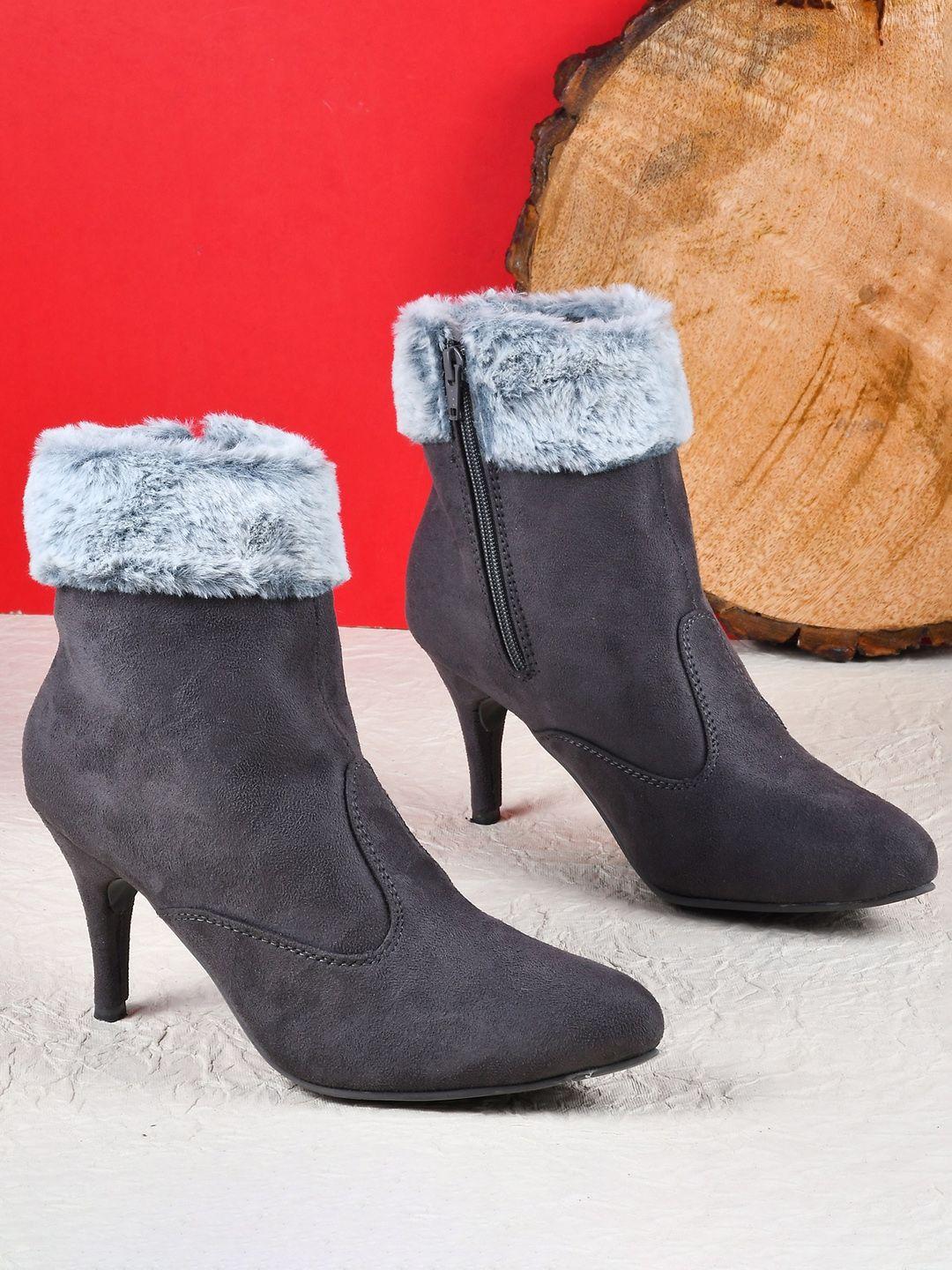 the white pole women grey solid short stiletto heeled boots