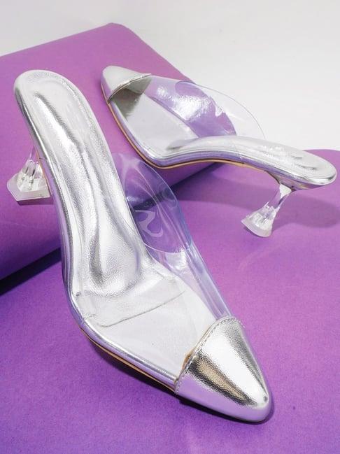 the white pole women's silver mule shoes