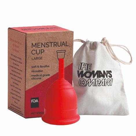 the woman's company reusable menstrual cup for women- large size with pouch, ultra soft, odour and rash free, no leakage, protection for up to 8-10 hours | fda approved | made with 100% medical grade silicone (pack of 1)