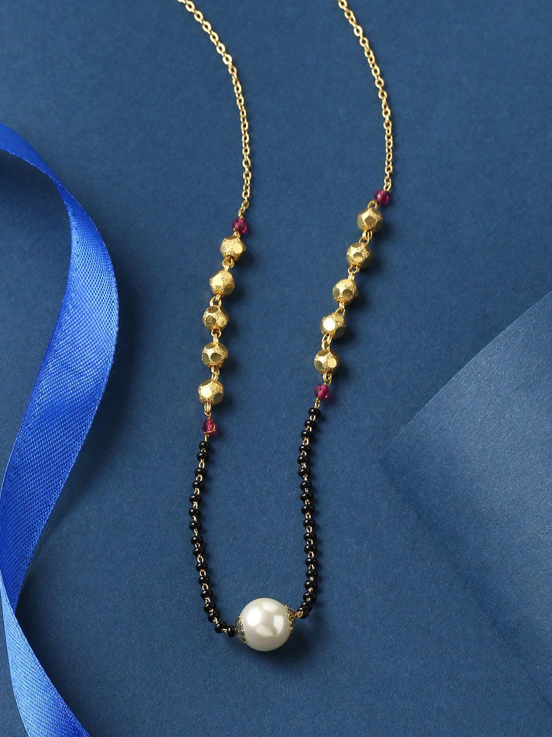 the aab studio gold-plated & black beaded pearl mangalsutra