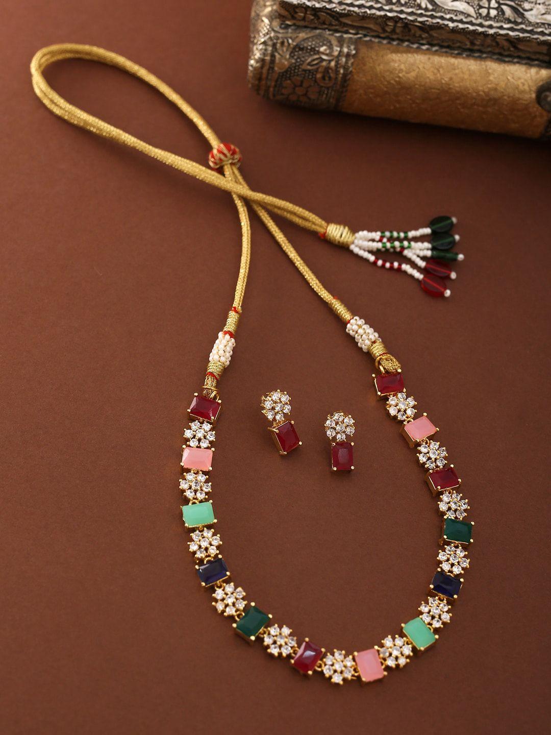 the aab studio gold-plated multi color ad studded handcrafted jewellery set