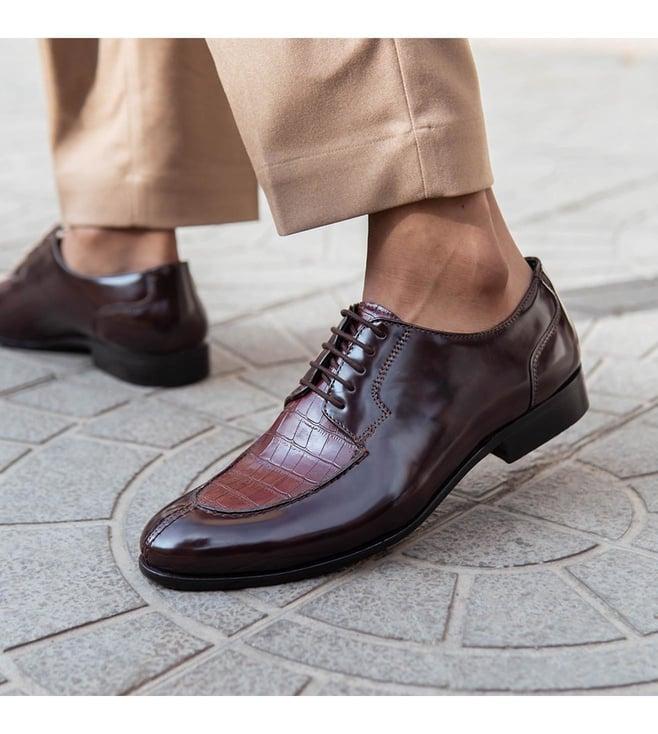 the alternate brown & cherry derby shoes with croco detail