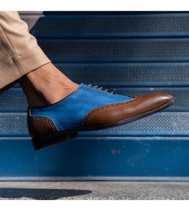 the alternate tan & blue wing tip derby shoes