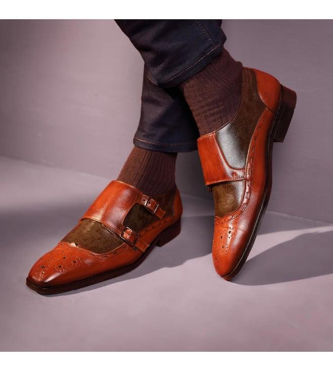 the alternate tan & green monk strap with stitch detail