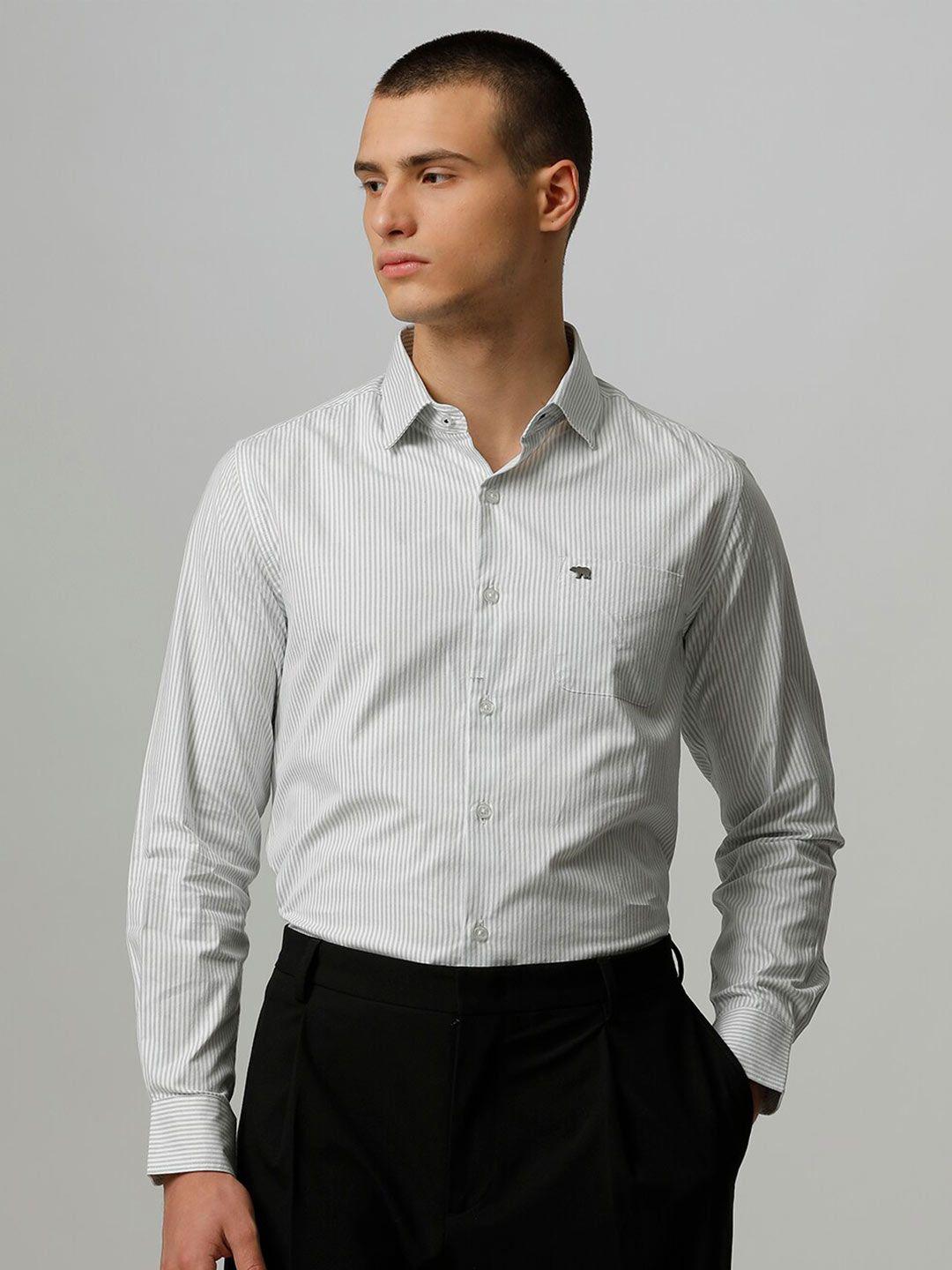 the bear house  slim fit striped pure cotton formal shirt