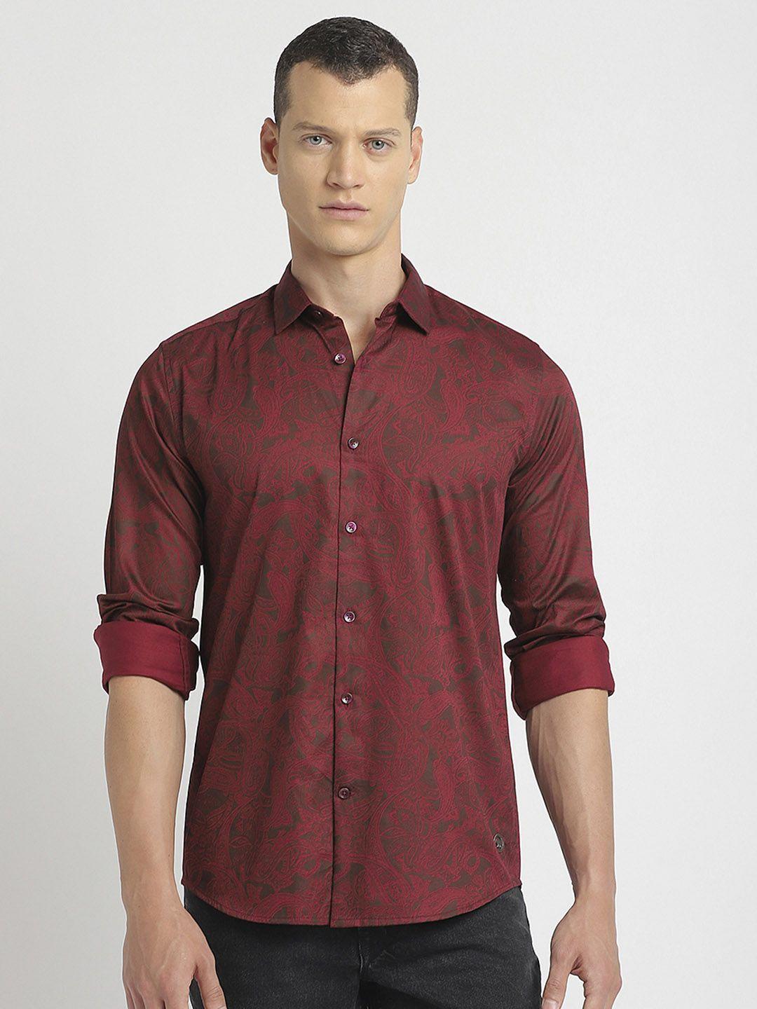 the bear house abstract printed slim fit pure cotton shirt
