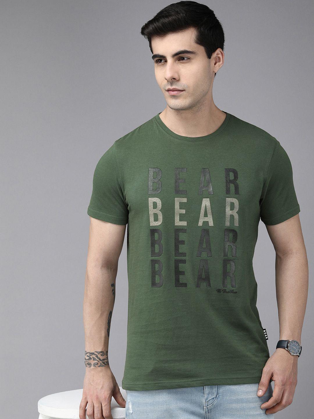 the bear house ardor edition men green brand logo printed pure cotton slim fit t-shirt