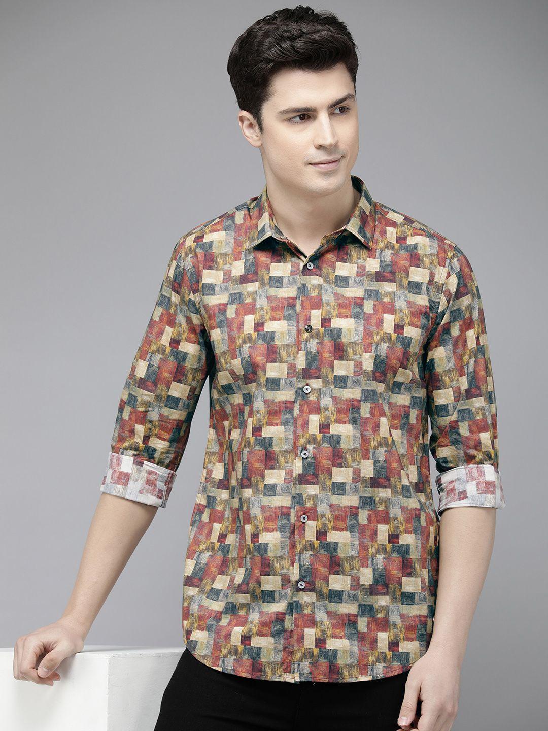 the bear house ardor edition men slim fit printed pure cotton casual shirt