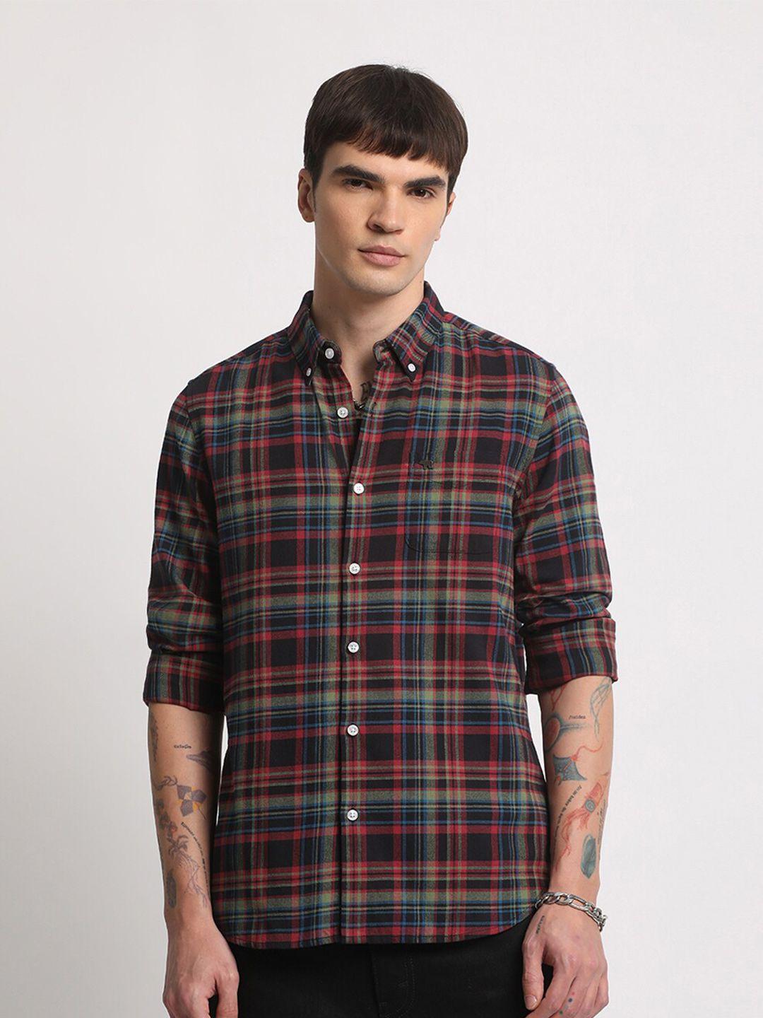 the bear house button down collar long sleeves slim fit checked casual shirt