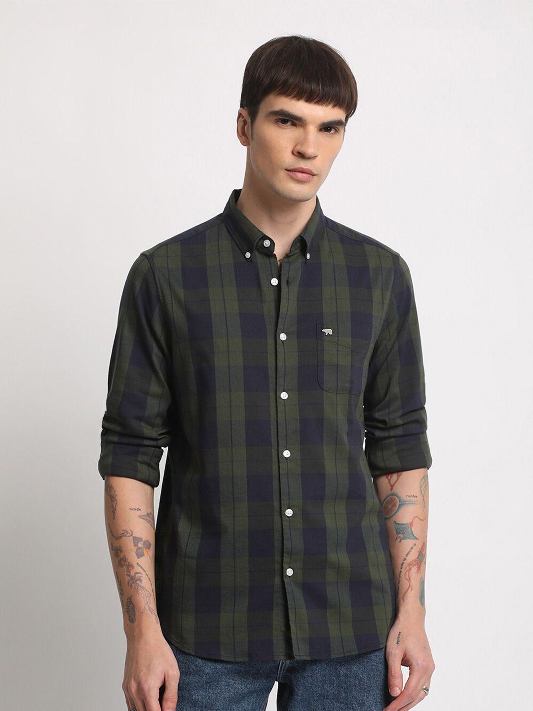 the bear house button down collar long sleeves slim fit checked casual shirt