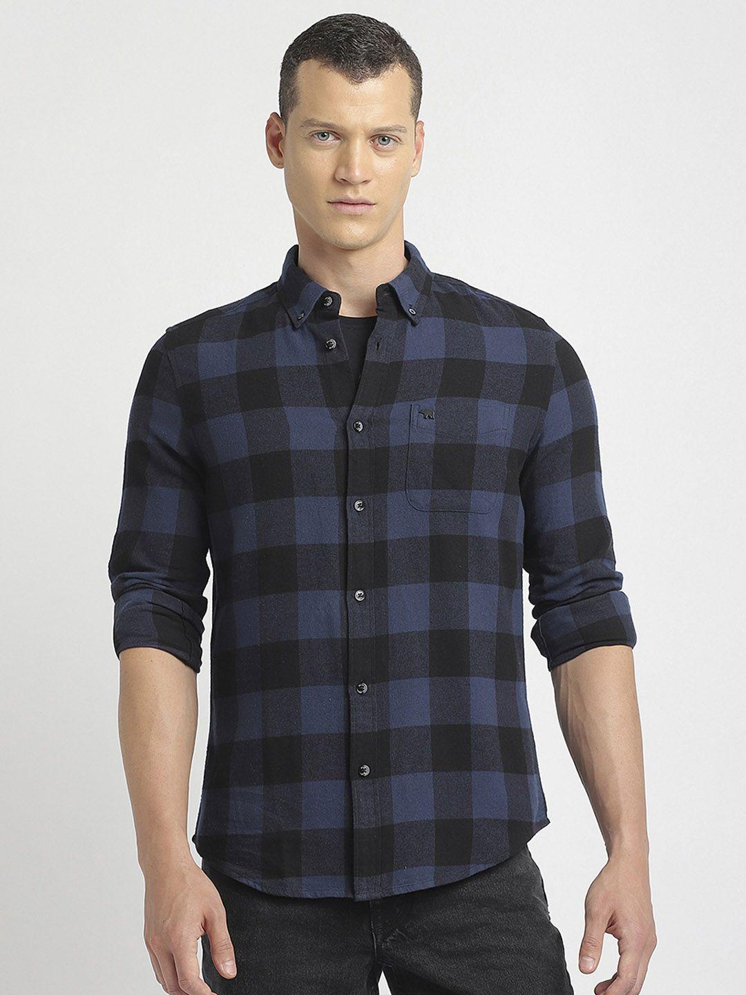 the bear house button-down collar slim fit flannel buffalo checked casual shirt