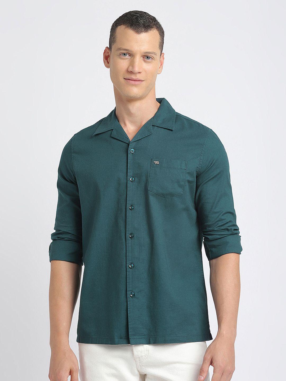 the bear house cuban collar slim fit casual pure cotton shirt