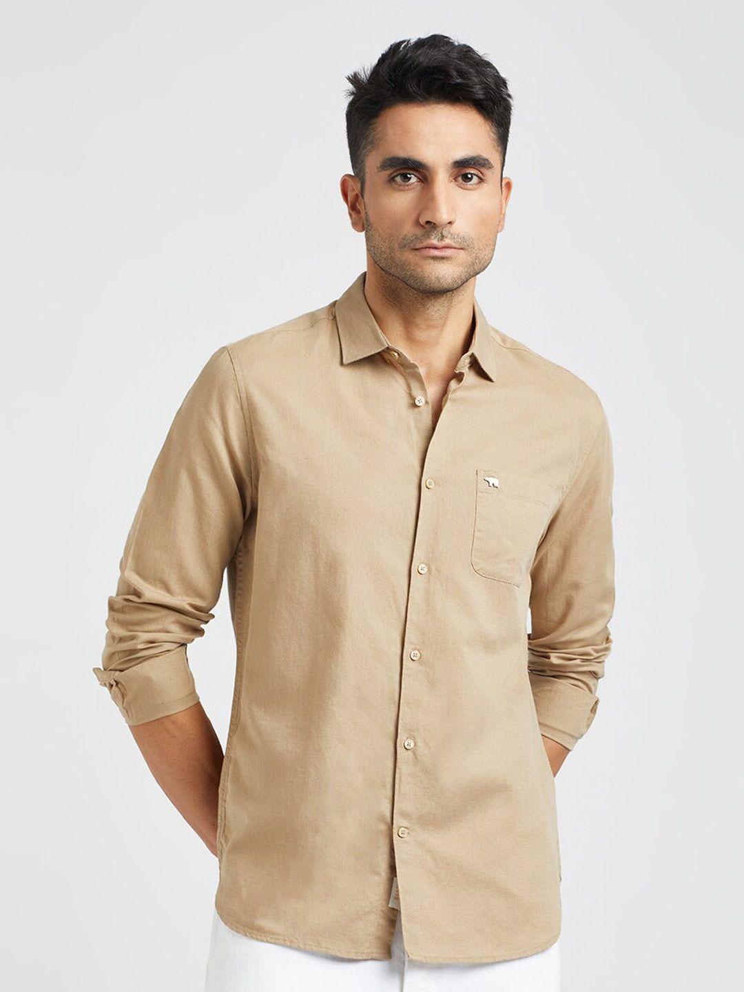 the bear house men beige slim fit casual shirt