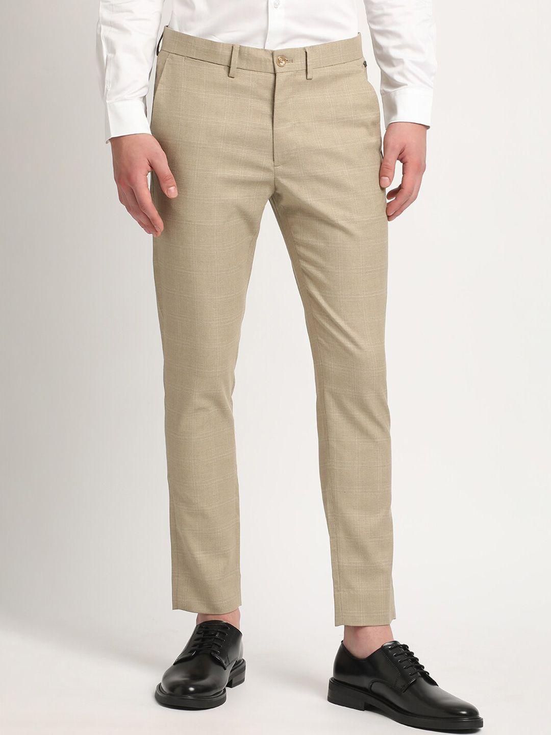 the bear house men beige textured slim fit trousers
