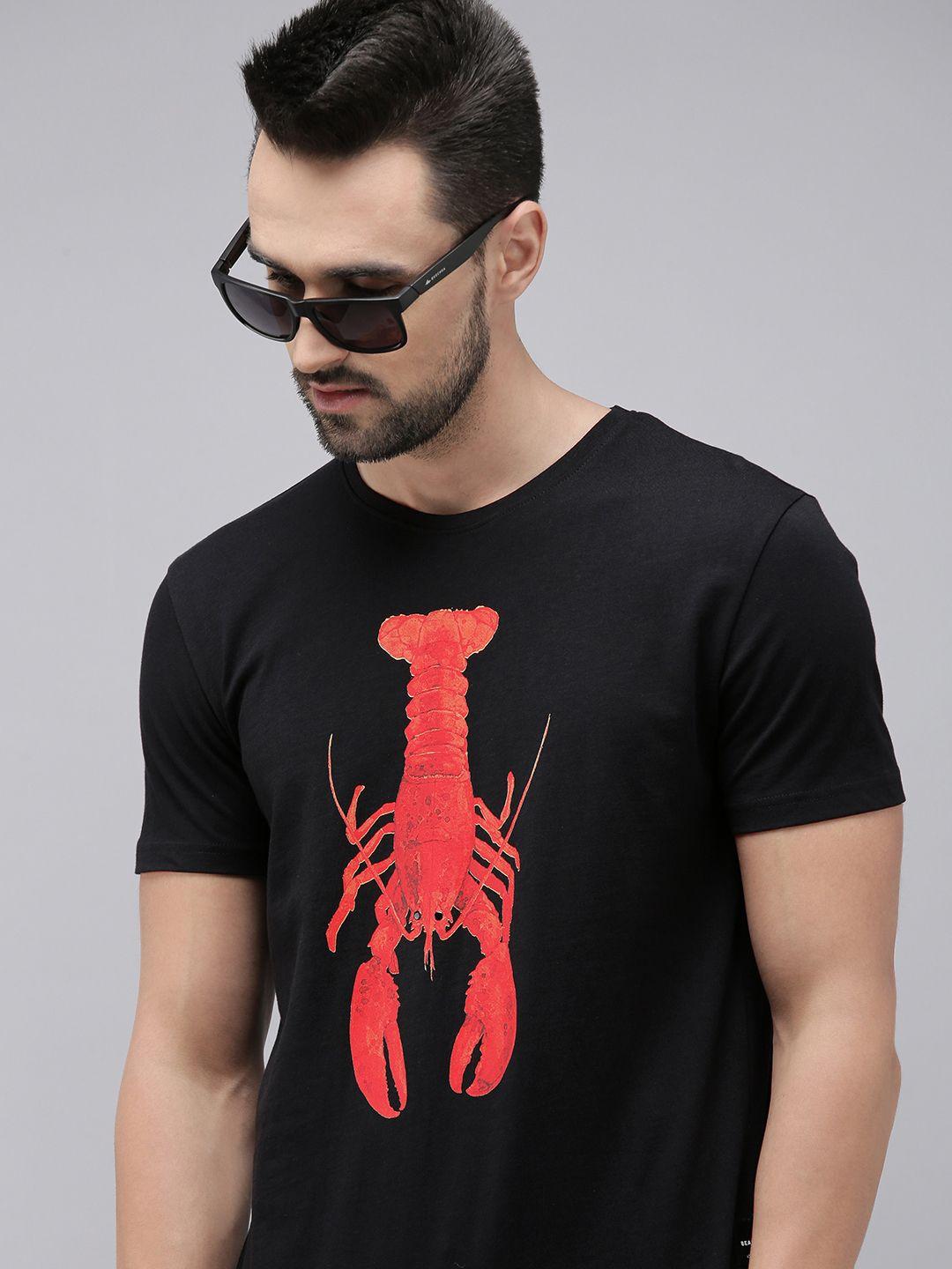 the bear house men black & red printed pure cotton t-shirt