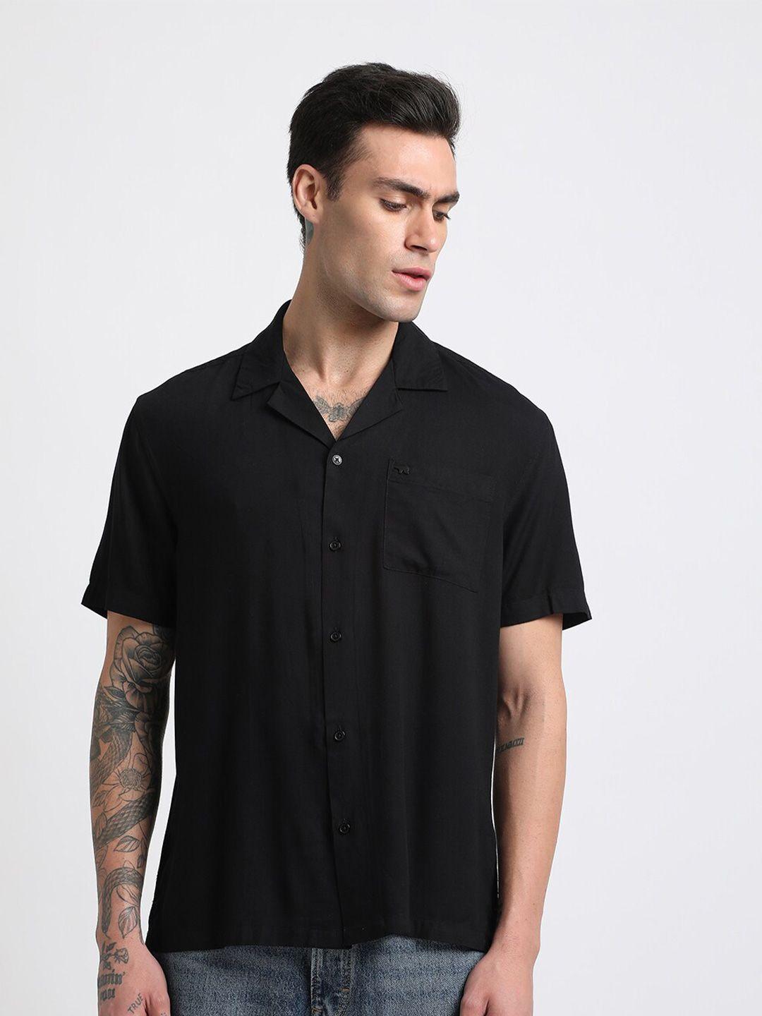 the bear house men black slim fit opaque casual shirt