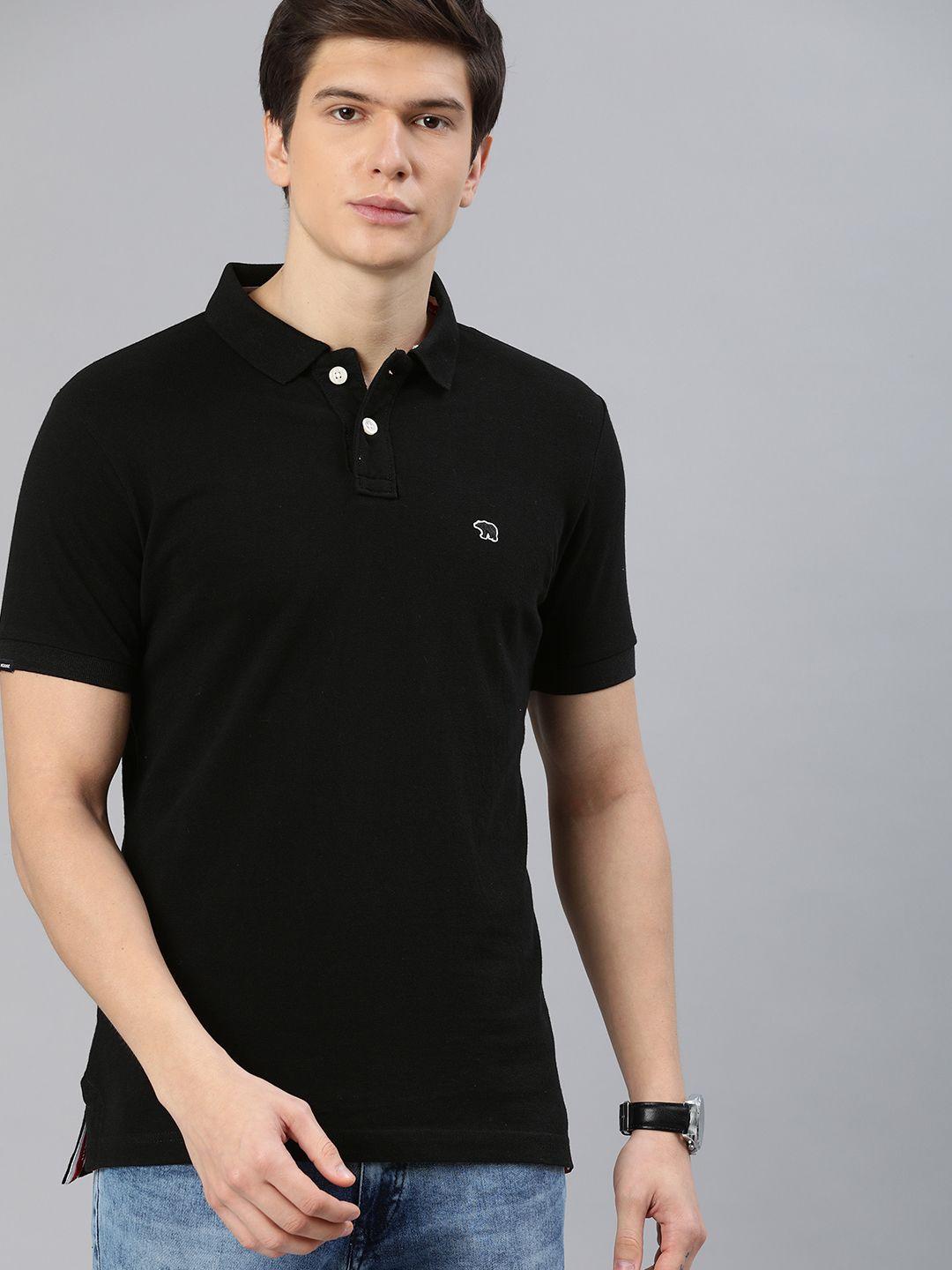 the bear house men black solid polo collar t-shirt