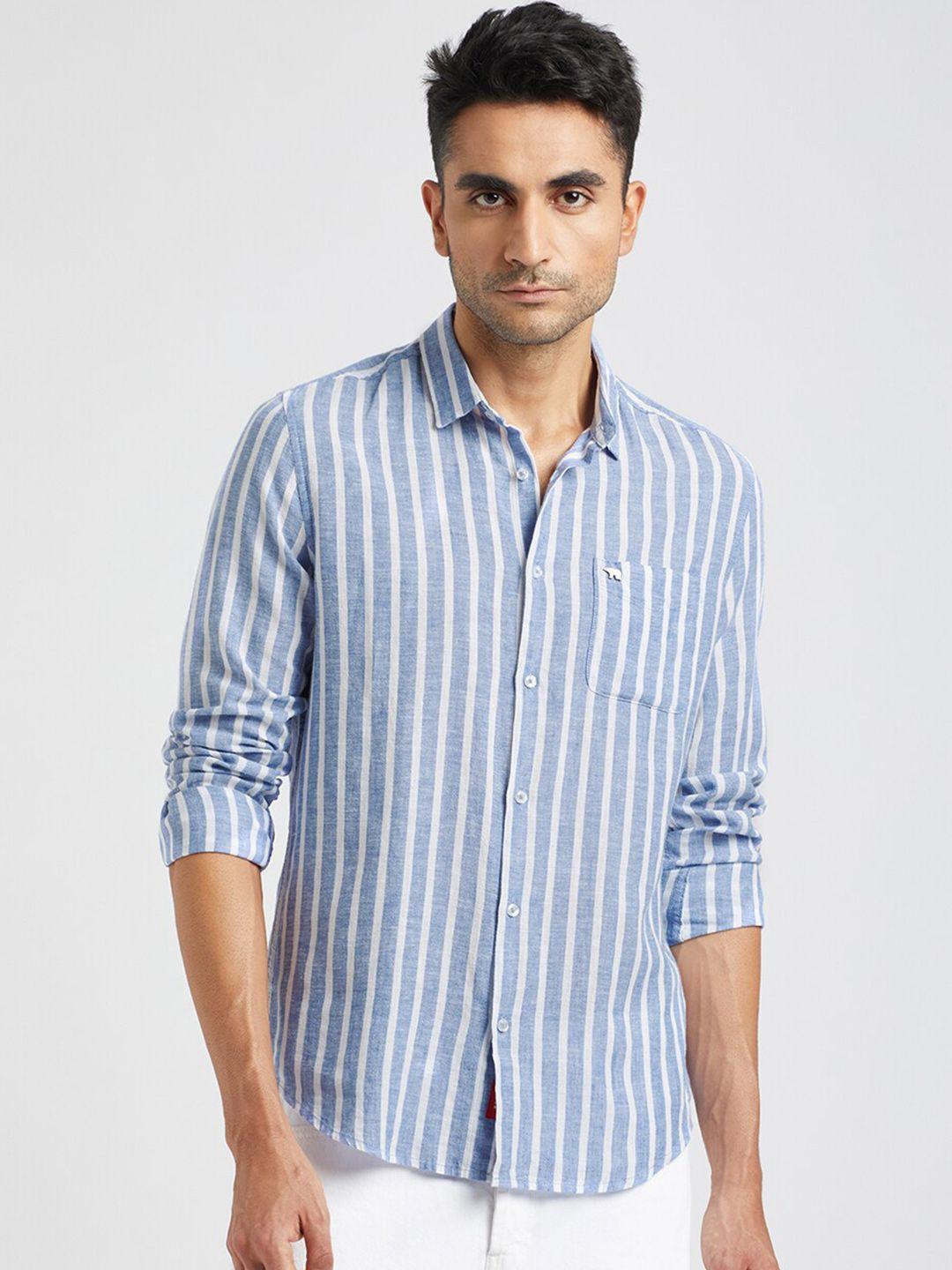 the bear house men blue slim fit opaque striped casual shirt