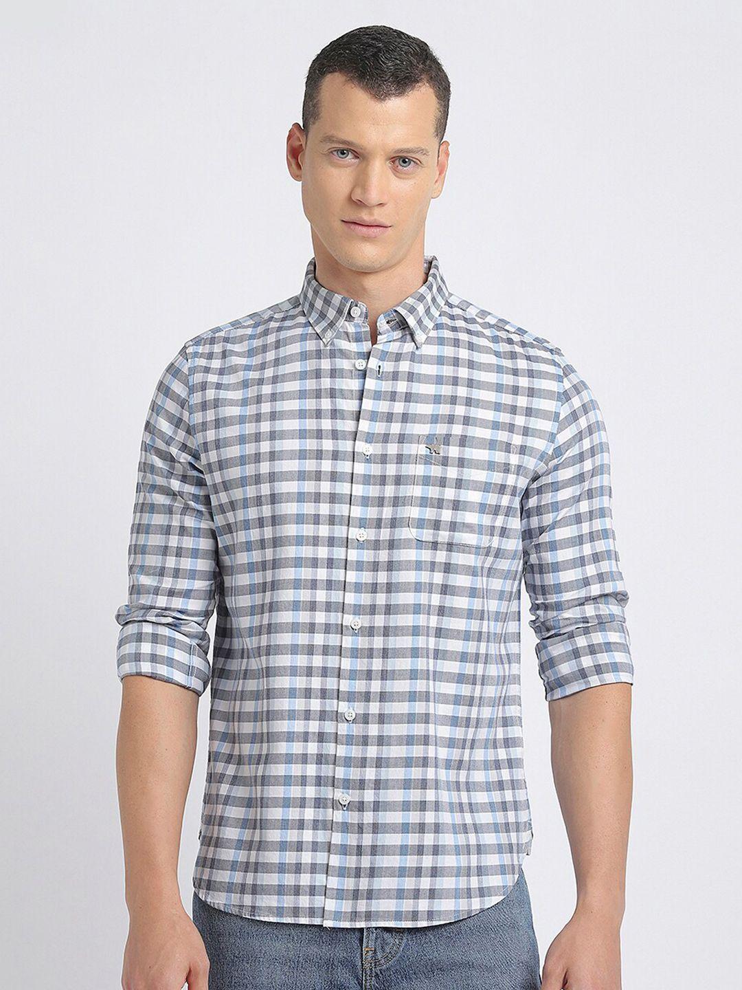 the bear house men blue slim fit tartan checks opaque checked casual shirt