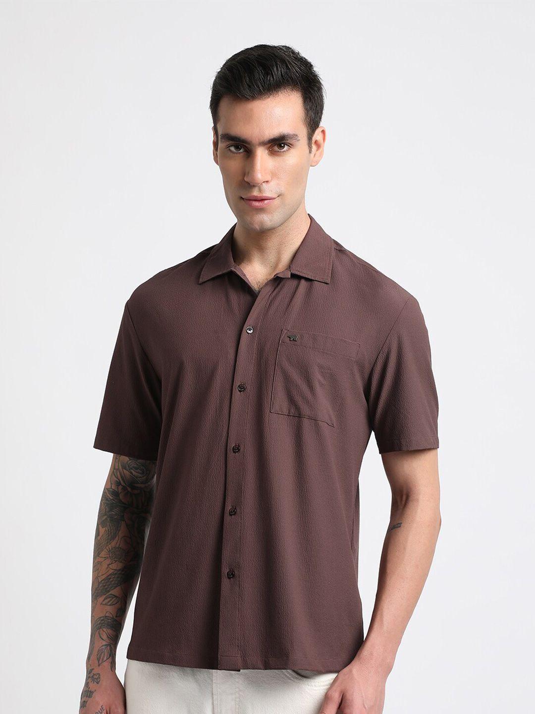 the bear house men brown slim fit opaque casual shirt