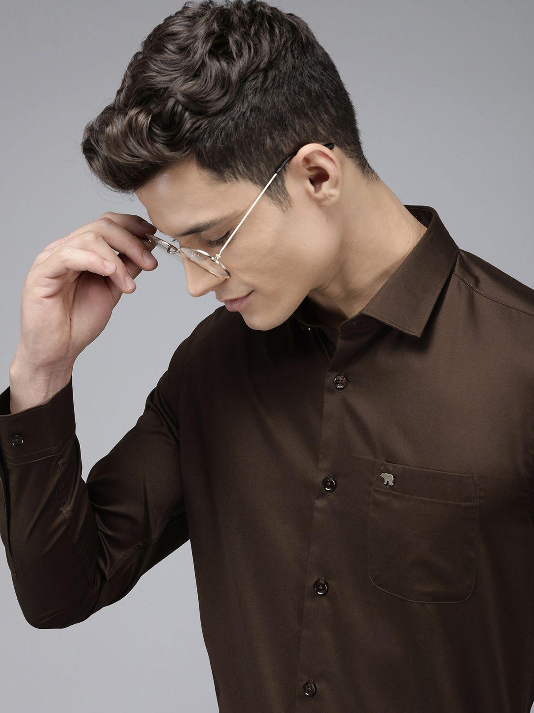 the bear house men brown slim fit opaque formal shirt