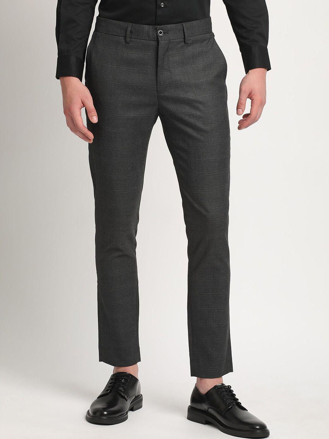 the bear house men checked slim fit formal trousers