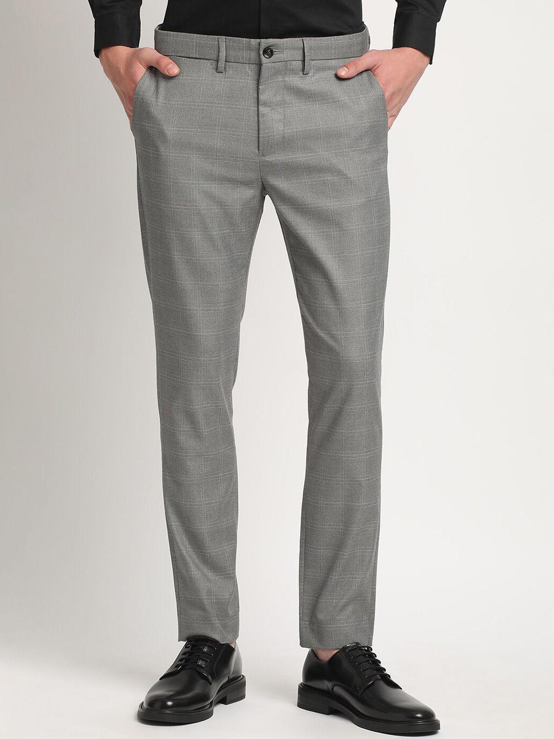 the bear house men checked slim fit formal trousers