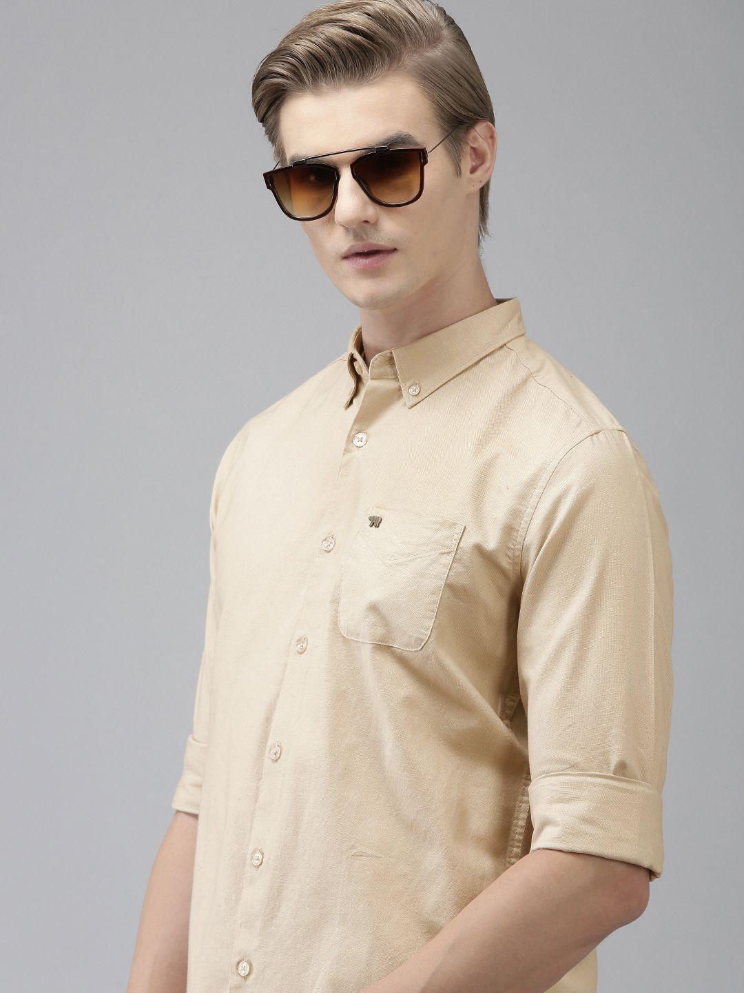 the bear house men cream-coloured slim fit opaque casual shirt