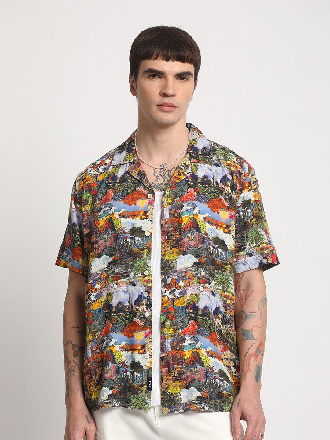 the bear house men floral opaque printed casual shirt