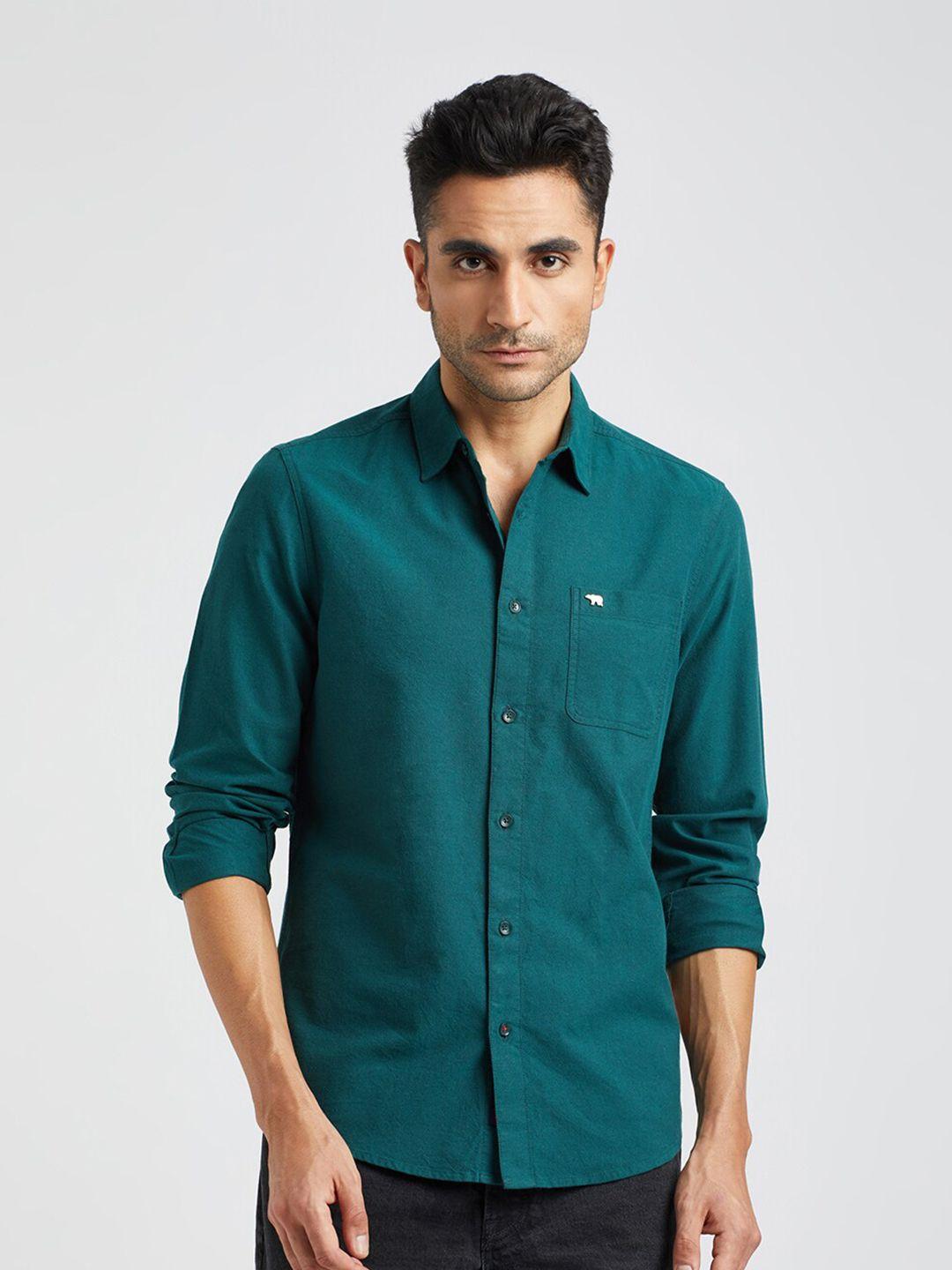 the bear house men green slim fit opaque casual shirt