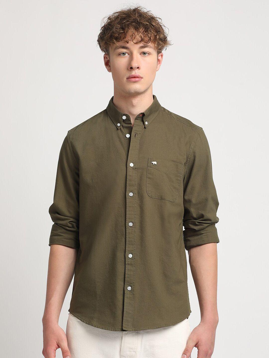 the bear house men green slim fit opaque casual shirt