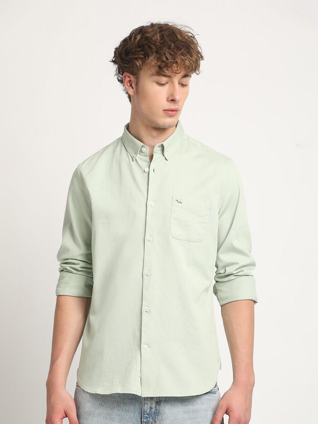 the bear house men green slim fit opaque casual shirt