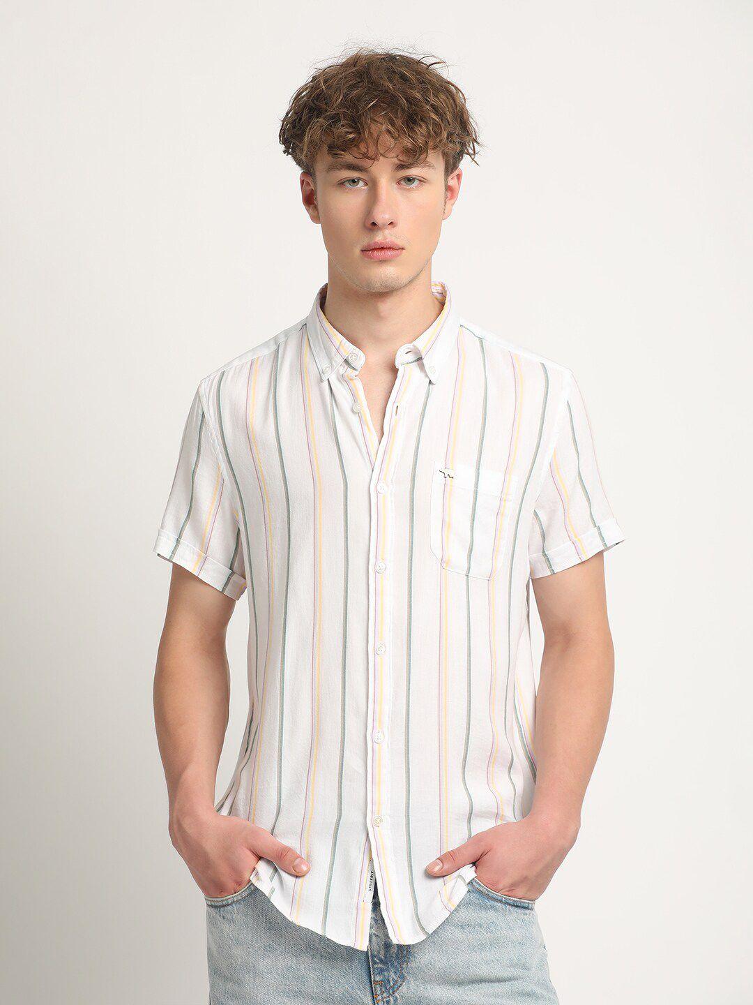 the bear house men multicoloured slim fit opaque striped casual shirt