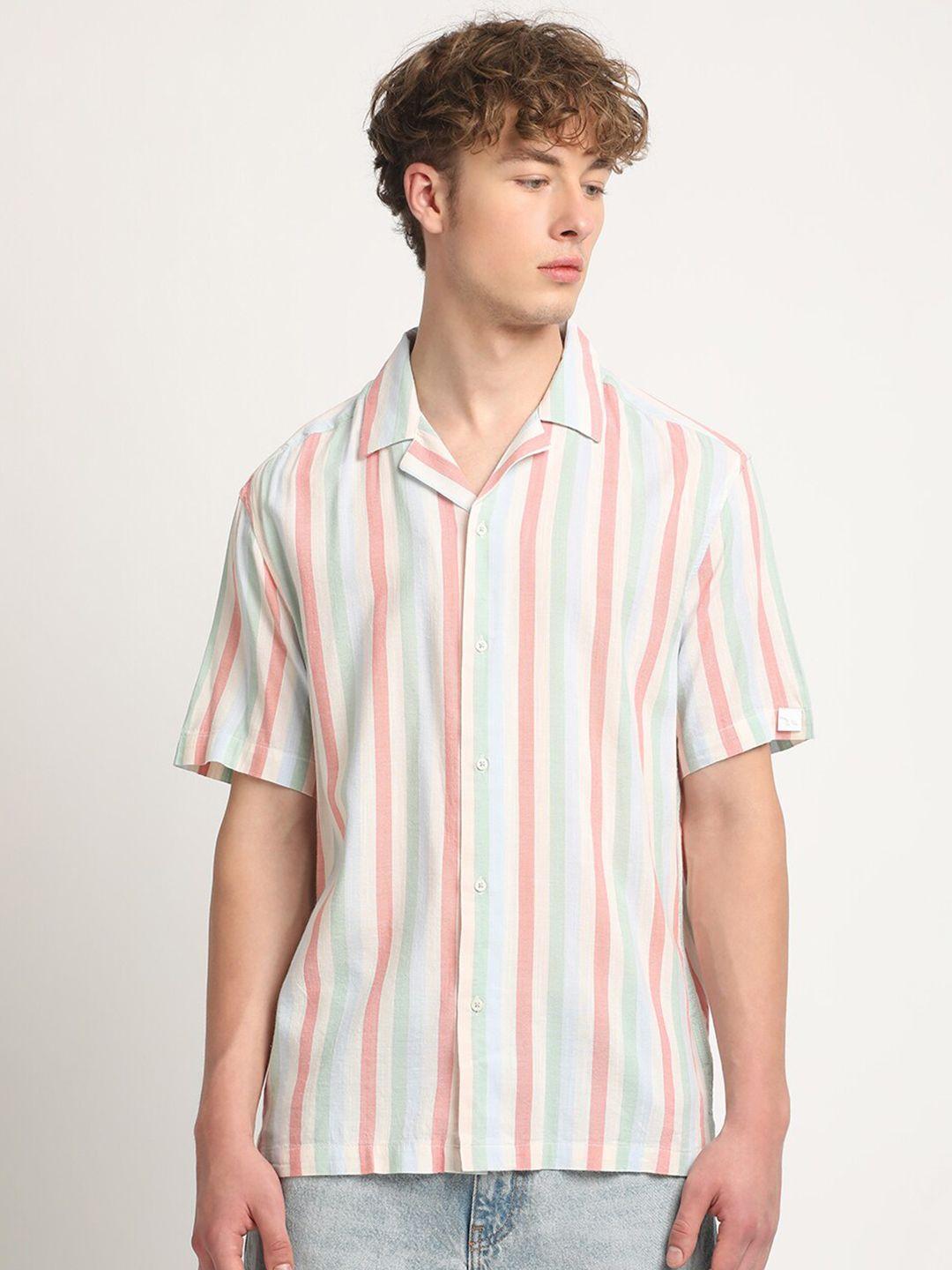 the bear house men multicoloured slim fit opaque striped casual shirt