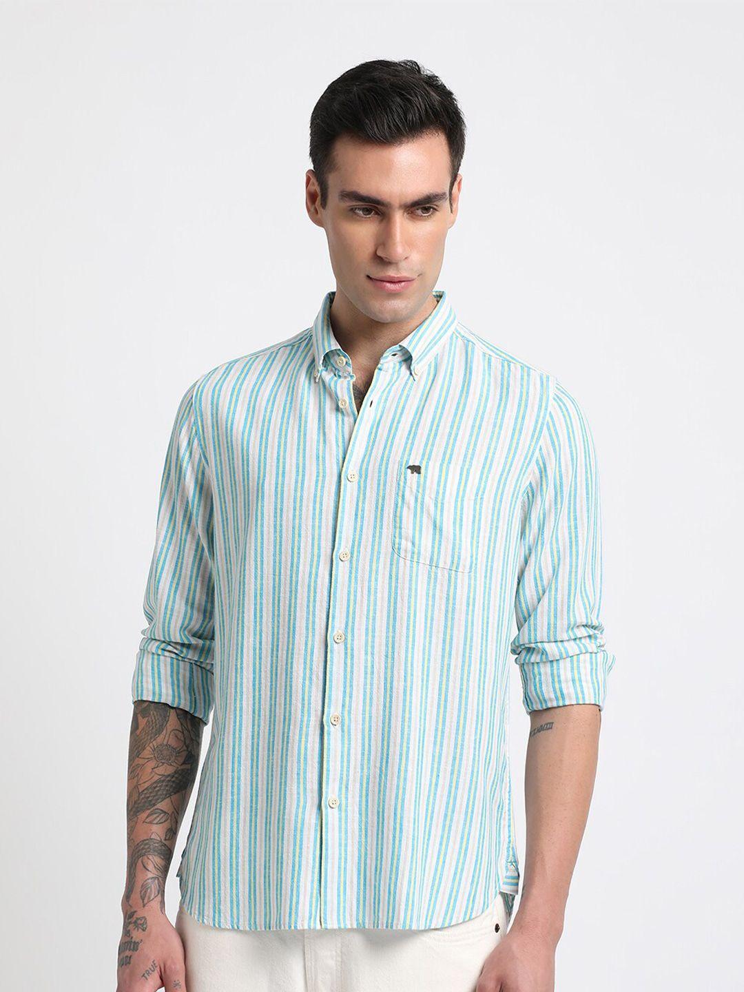 the bear house men multicoloured slim fit opaque striped casual shirt
