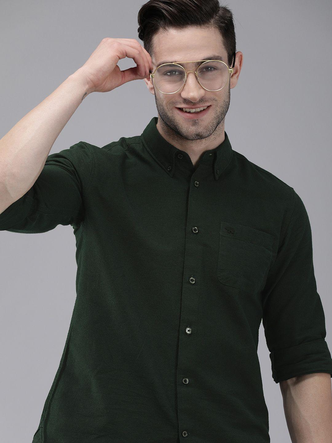 the bear house men olive green solid button down collar shirt