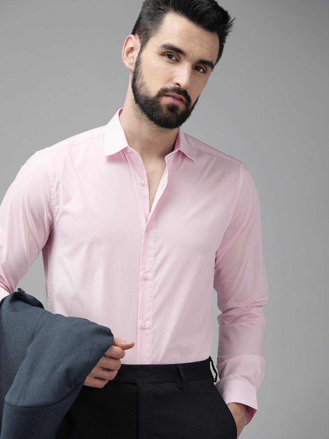 the bear house men pink solid slim fit cotton formal shirt