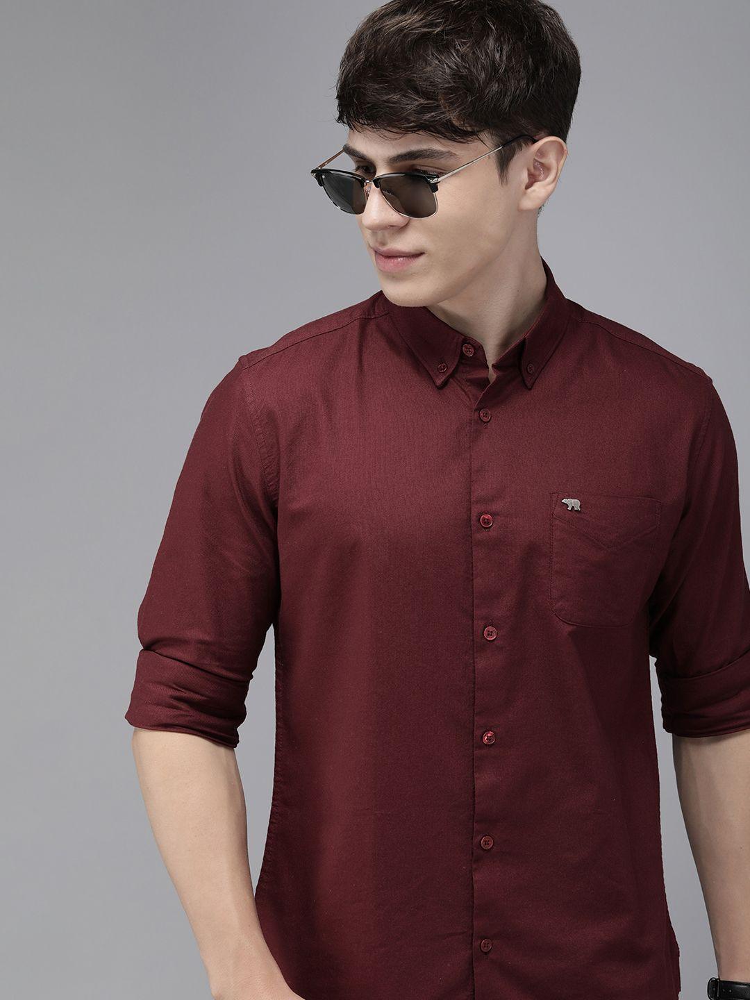 the bear house men pure cotton slim fit opaque casual shirt