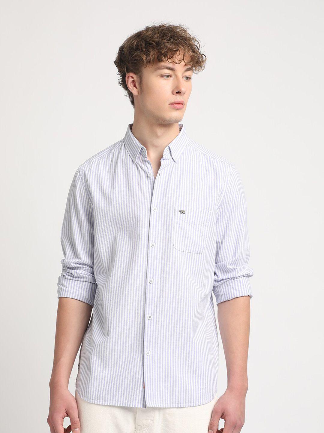 the bear house men purple slim fit opaque striped casual shirt