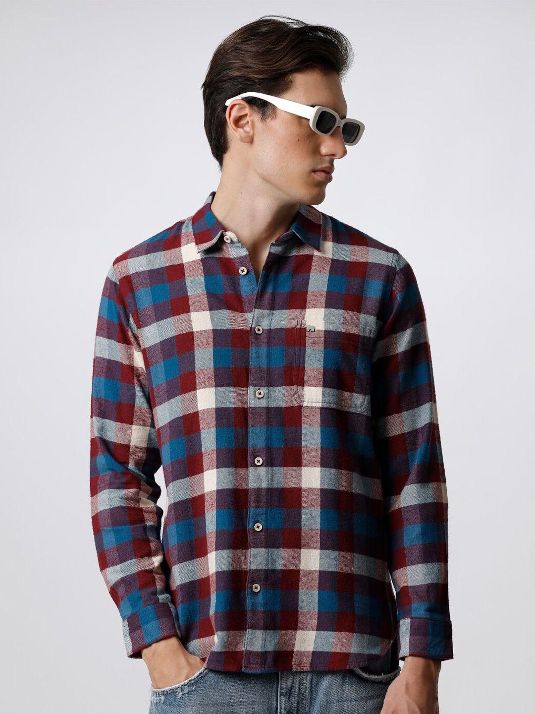 the bear house men slim fit checked pure cotton casual shirt