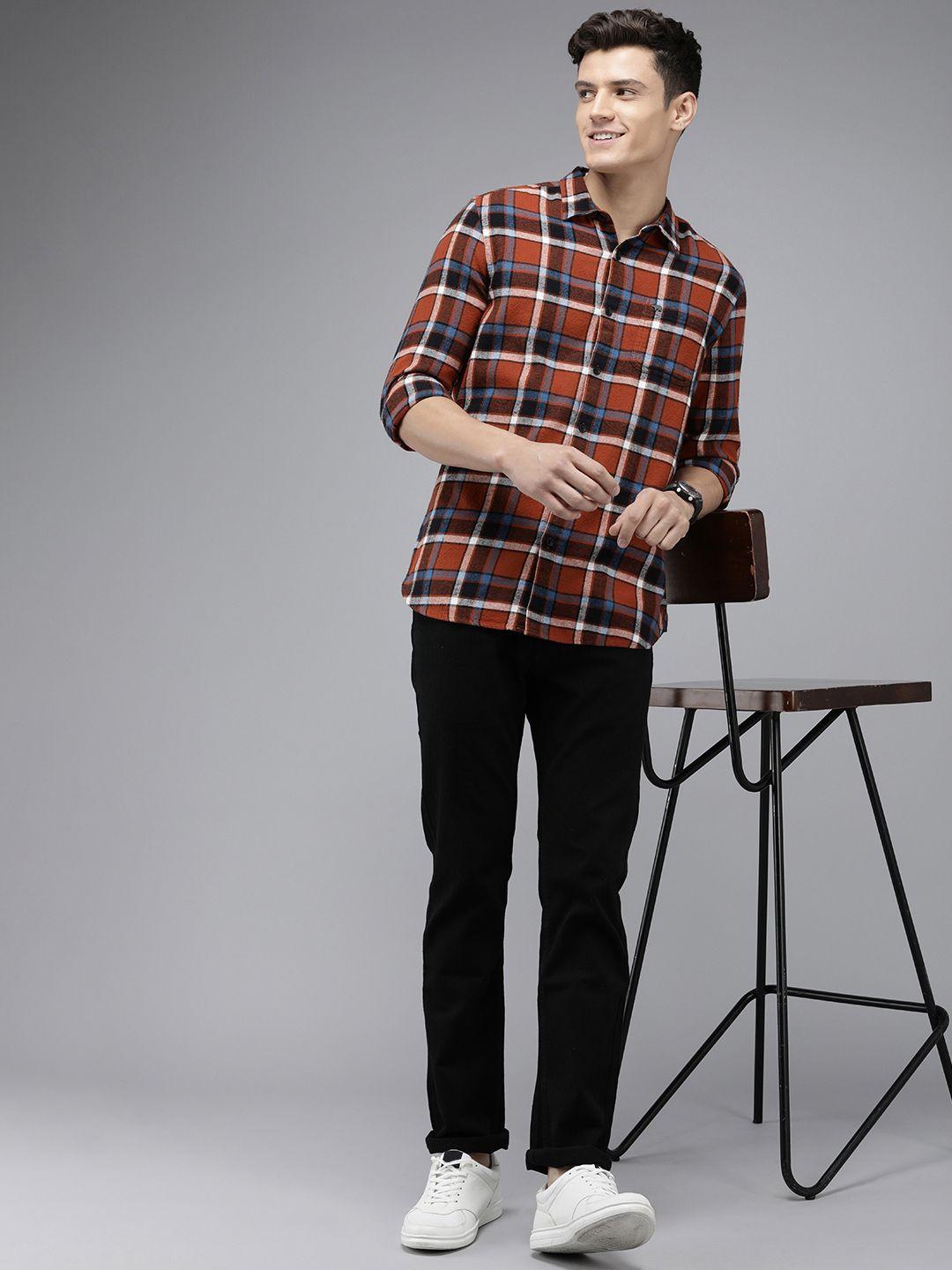 the bear house men slim fit checked pure cotton casual shirt