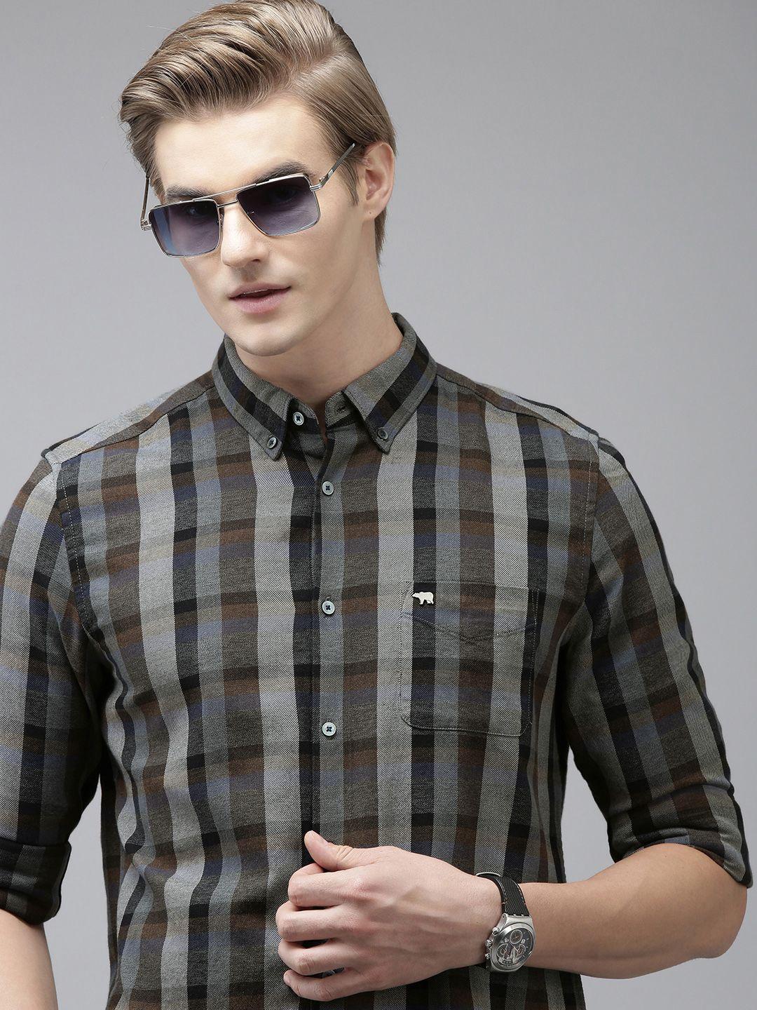 the bear house men slim fit checked pure cotton casual shirt