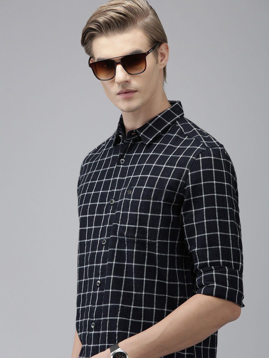 the bear house men slim fit checked pure cotton flannel casual shirt