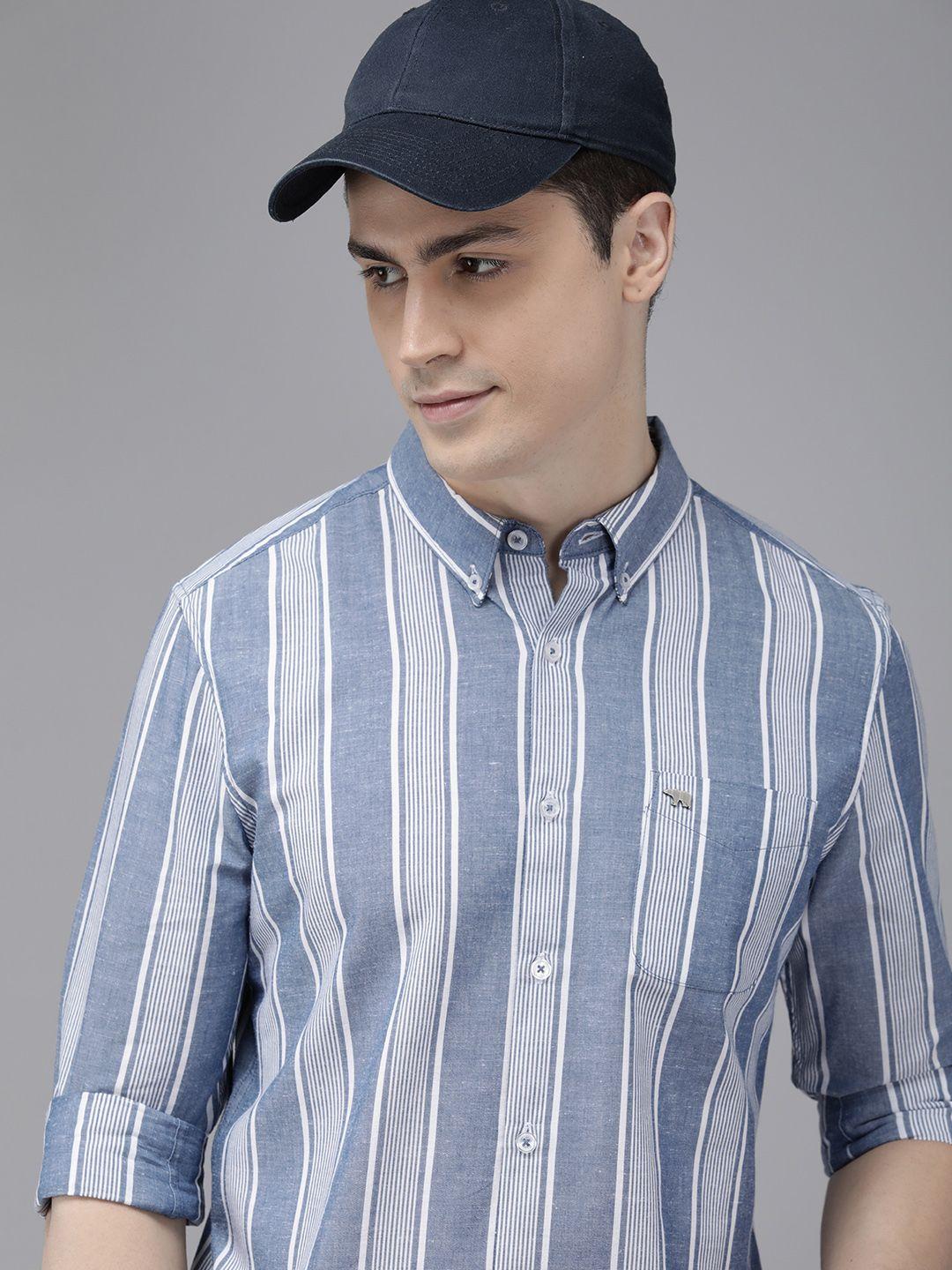 the bear house men slim fit opaque striped casual shirt