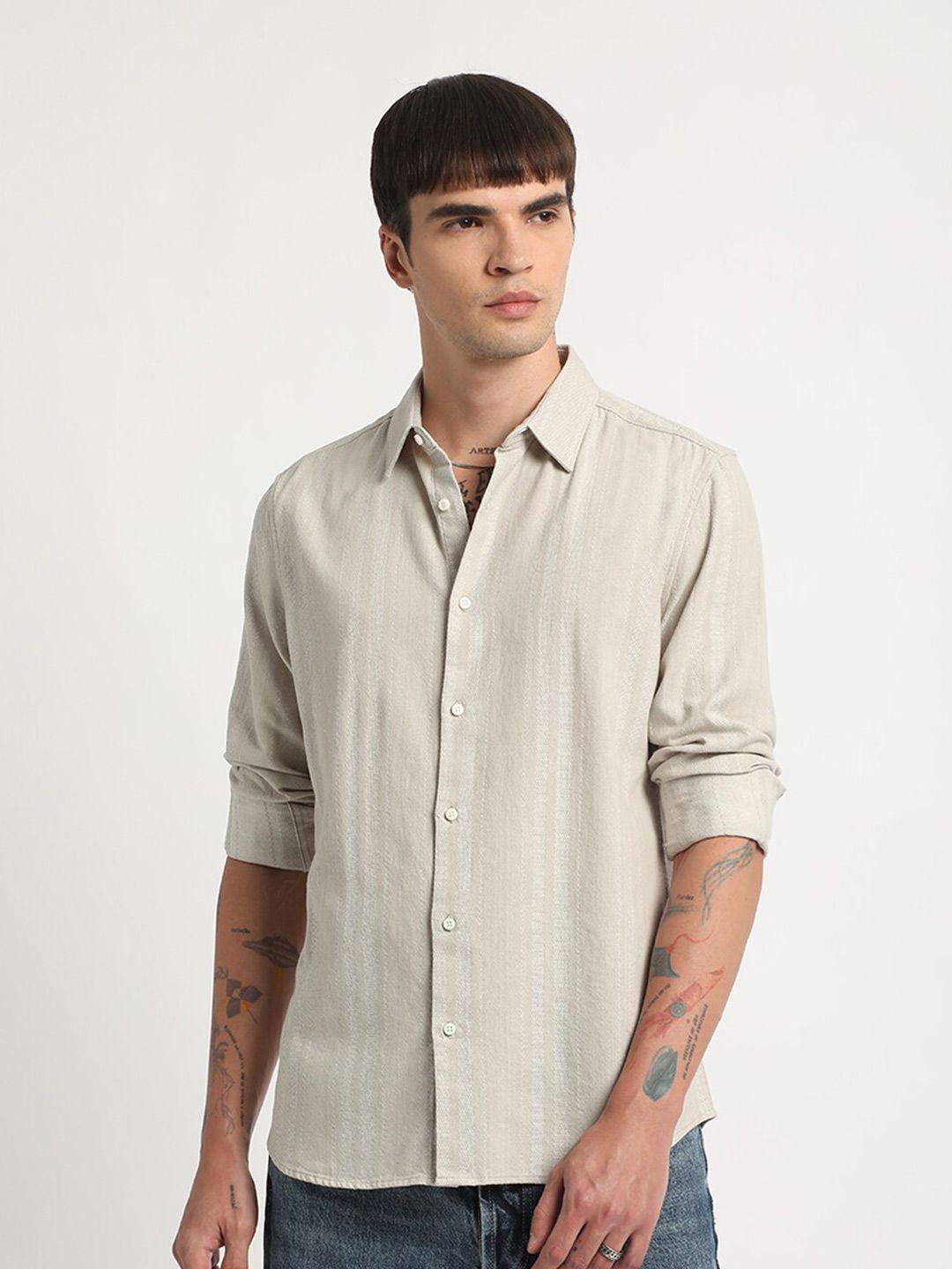 the bear house men slim fit opaque striped casual shirt