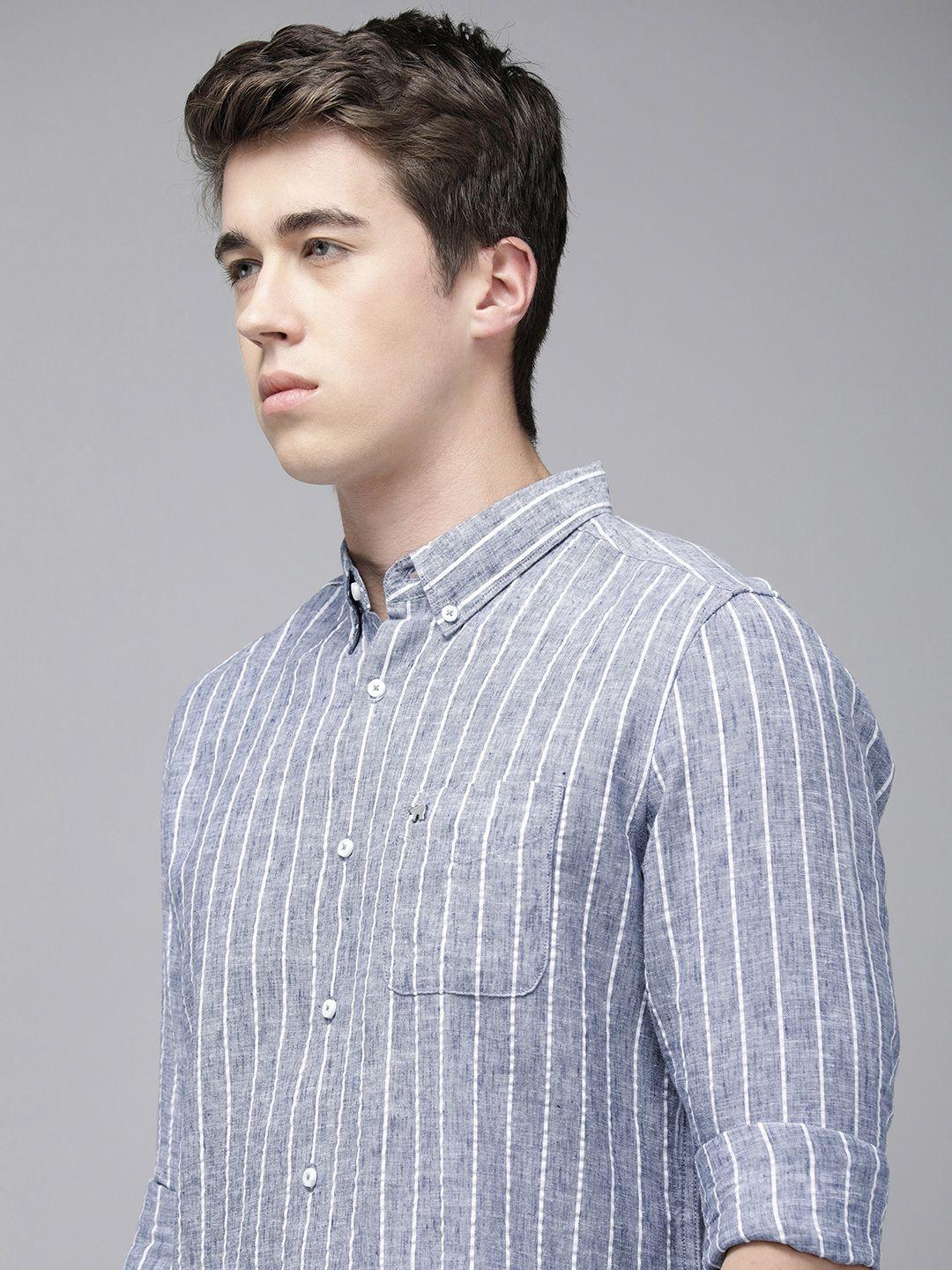 the bear house men slim fit opaque striped pure cotton casual shirt