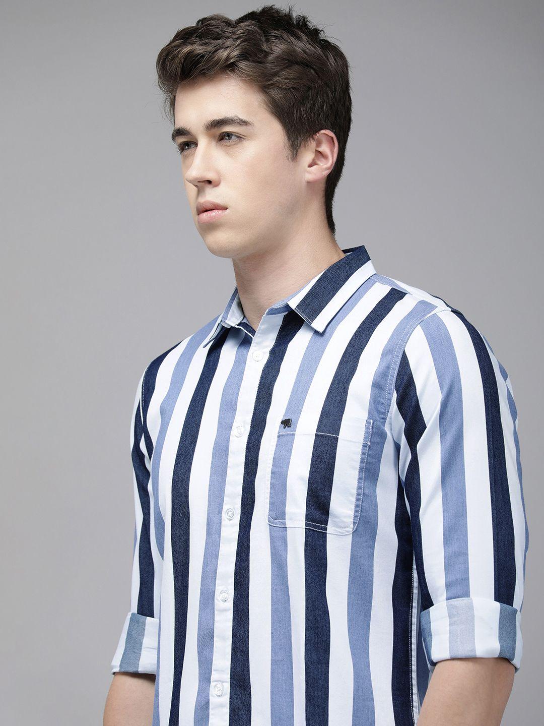 the bear house men slim fit opaque striped pure cotton casual shirt